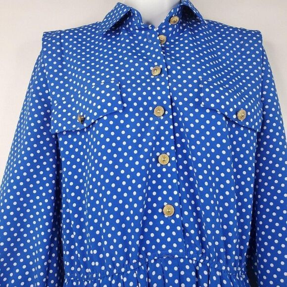 Vintage 80s Lady Carol Secretary Blue Dress Polyester Size 6 P Polka Dot - Picture 6 of 7